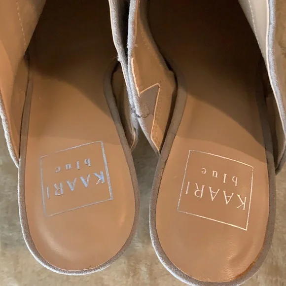 Kaari Blue Slide On Peep Toe Heels - Picture 5 of 7